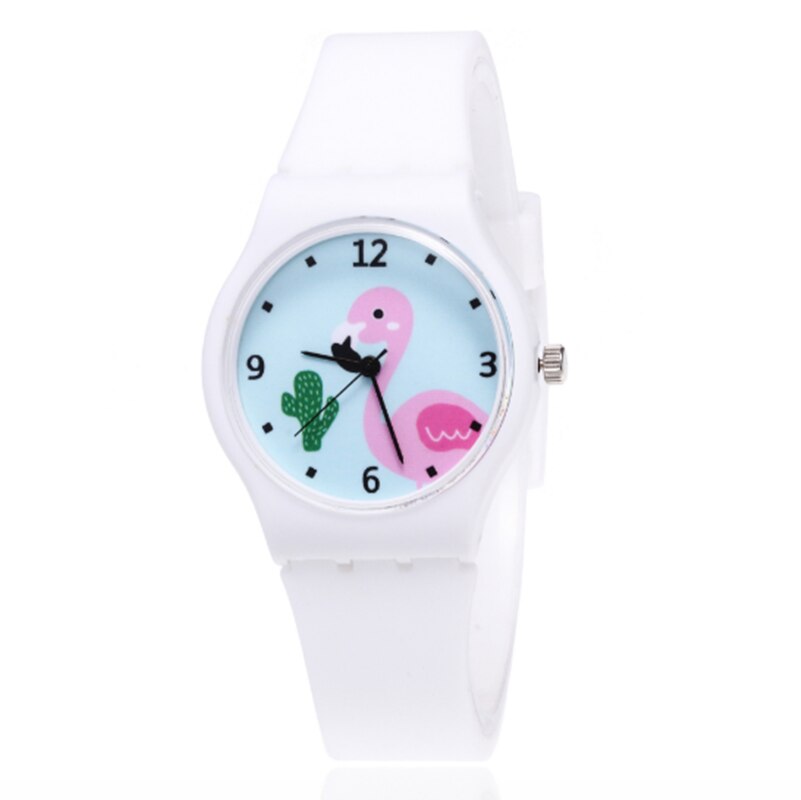 Montre en Silicone pour filles, montre-bracelet à Quartz, motif flamant rose, de dessin animé, tendance,