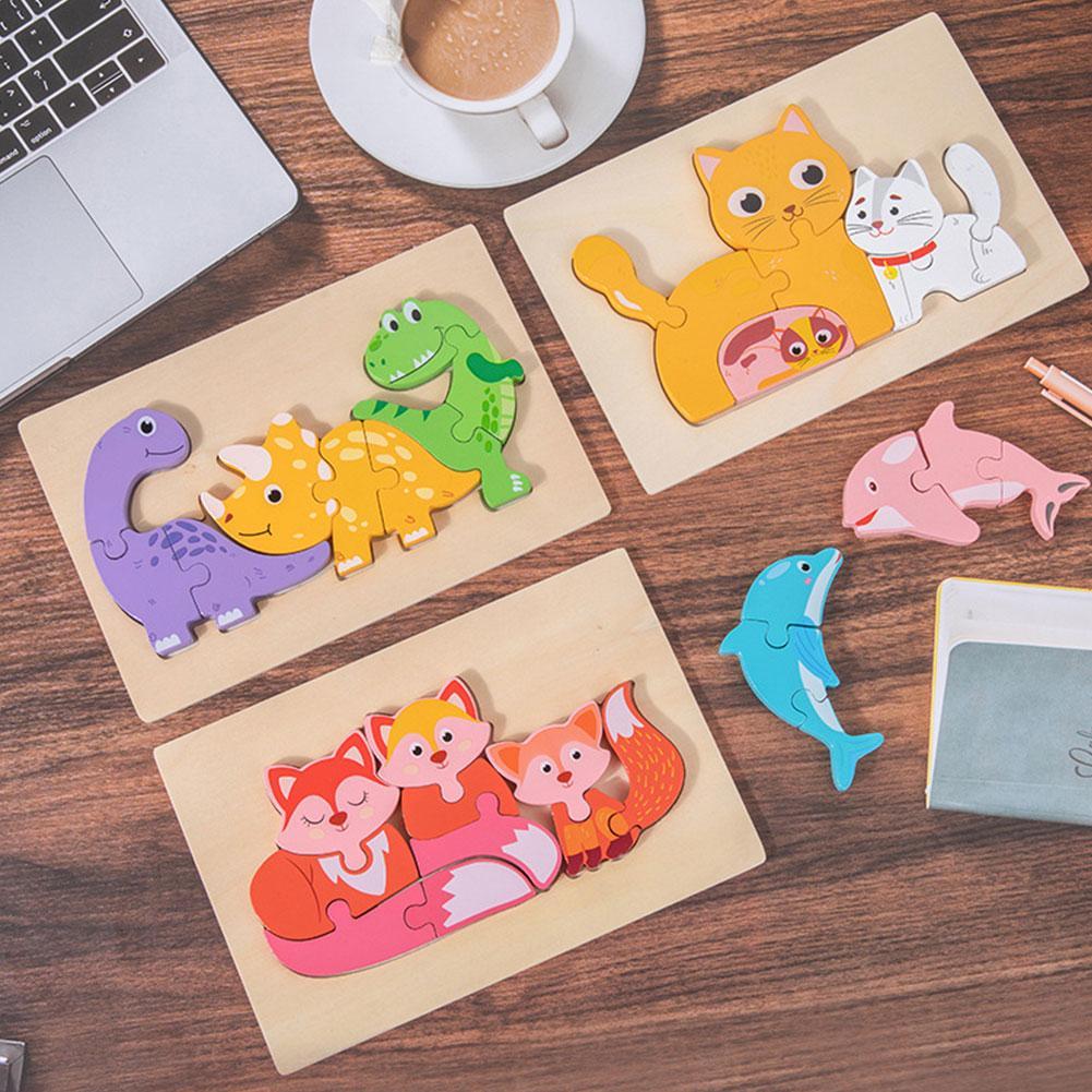 Giocattoli di Puzzle 3D in legno per bambini giocattoli di Puzzle di intelligenza animale del fumetto gioco da incasso Puzzle creativo giocattoli di educazione precoce
