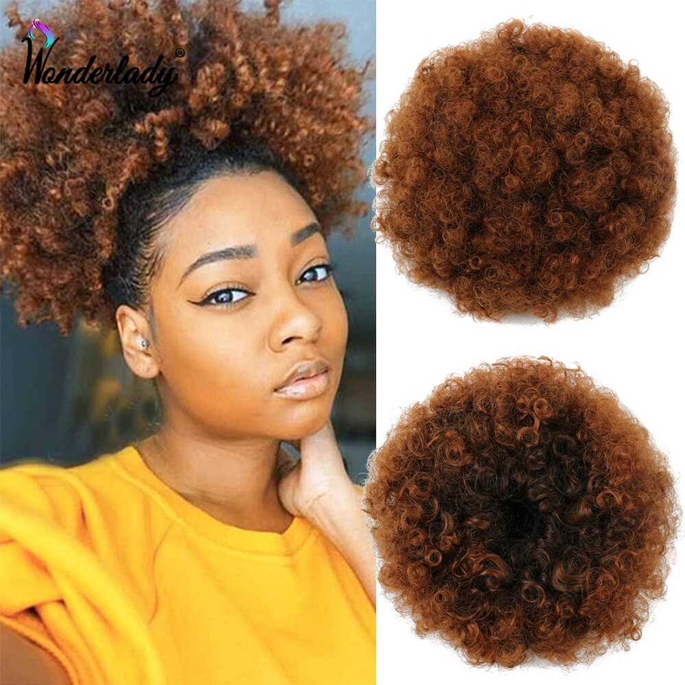 WonderLady Ombre Afro Ponytail Synthetic Puff Curly Chignon Drawstring Ponytail Hairpiece Hair Bun Extension Updo Short Large