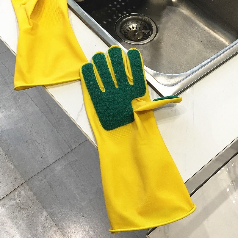 Sponge cleaning gloves Kitchen durable household gloves with scouring pad waterproof dish washer glove