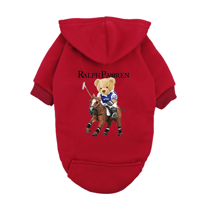 Navy Blue Dog Hoodie with Bear Rider Print - Small Medium Dog Polo Sweatshirt - Inspired Pet Clothes: XXL / Burgundy