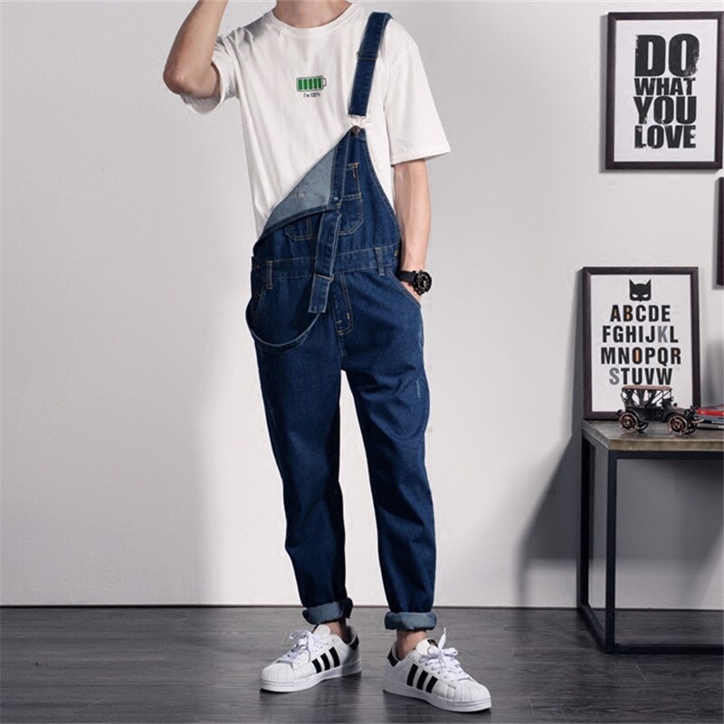 Mænd nødlidende jeans revet jumpsuit denim overalls mænd cargo bukser med seler denim hagesmæk overalls til mænd