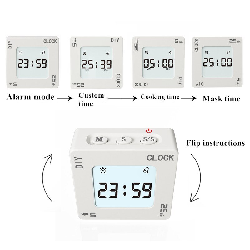 Digital LCD Alarm Clock DIY Time Management Tomato Timer Reminder Vibration Timer Snooze Flips Quartet Alarm Clock