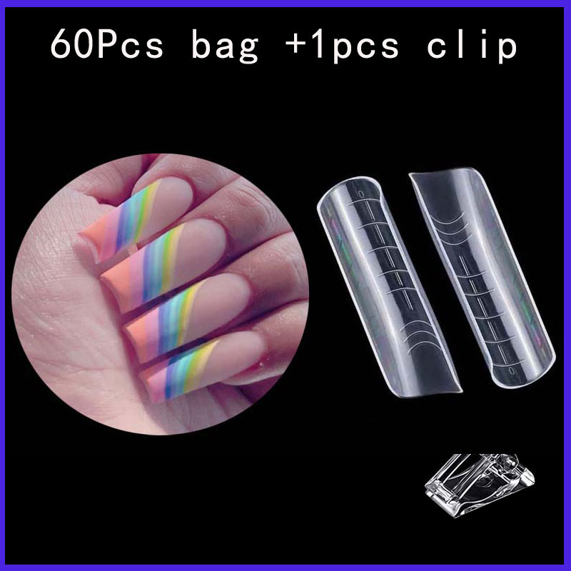 60Pcs Nail Dual Vorm Extension Vinger Systeem Builder Uv Poly Nail Gel Valse Tips Diy Nails Clips Top Formulieren stiletto Amandel Mold: 60pcs bag N