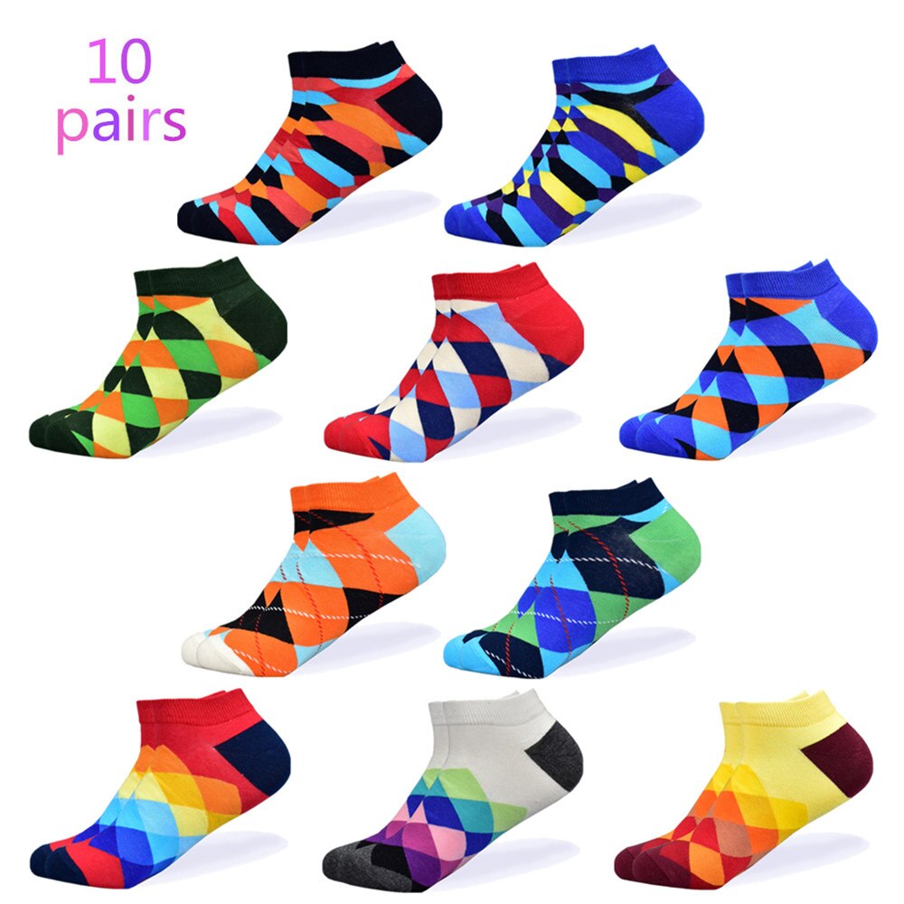 hommes chaussettes dernière décontracté bateau chaussettes court été respirant heureux couleur coton chaussettes hommes: 10 pairs of socks-3
