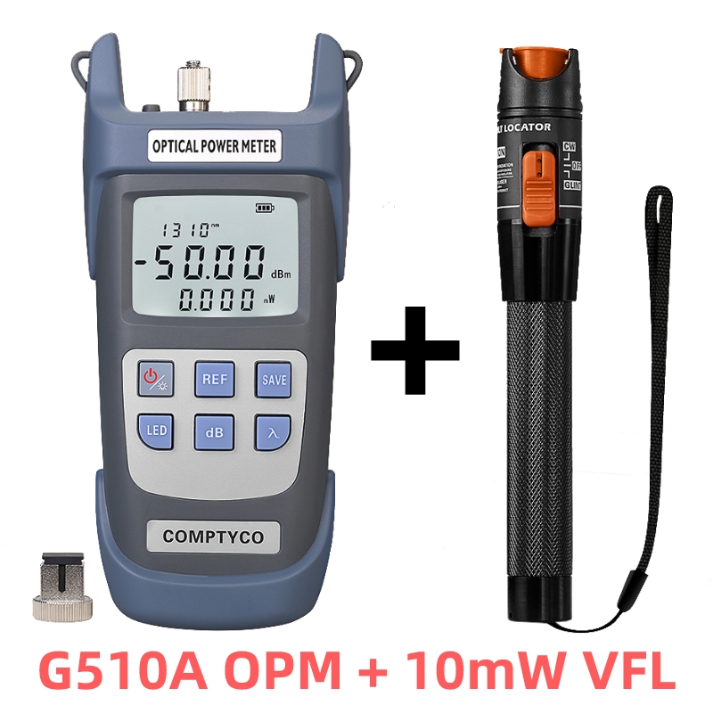 Medidor de potencia óptica (OPM -50 ~ + 26dBm) y localizador visual de fallos (1/10/20/30/50mw VFL) Kit de herramientas de prueba de cables de fibra óptica FTTH (opcional): YELLOW