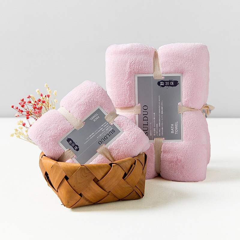 Adulte absorbant ensemble de serviettes de bain chaîne tricoté polyester brocart corail polaire serviette de bain hôtel serviette serviette de bain: Pink