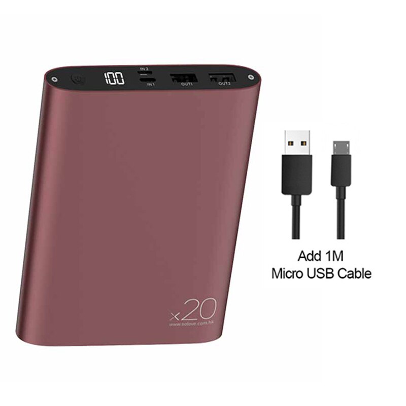 Solove Power Bank 20000mAh przenośna ładowarka Quick Charge mini powerbank na iOS telefon z systemem Android: Red Add MicroUSB