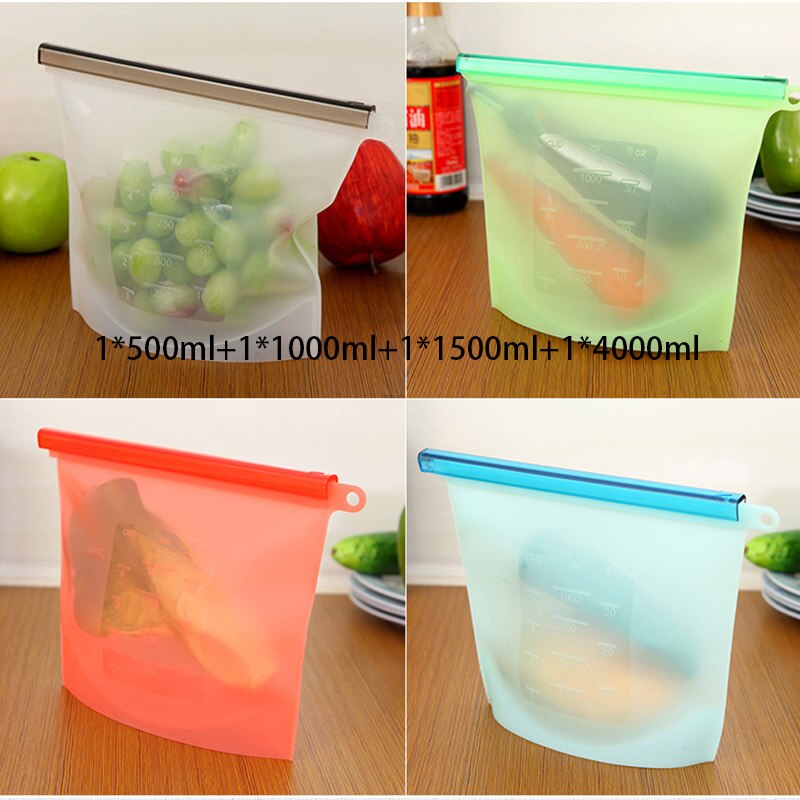 Eco Friendly Packaging Bags Reusable Silicone Foodfor Business Plastic Storage Airtight Leak-Proof Snack: ABCD