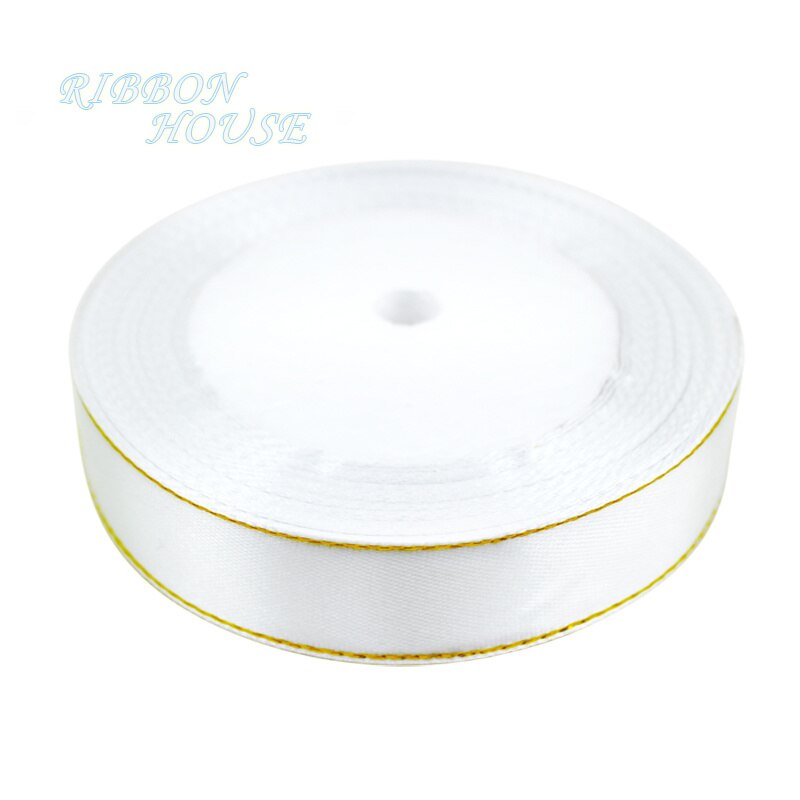 (25 Yards/rolle) 20mm Satin Band Gold Rand Verpackung Handmade DIY Band Rolle: WHITE