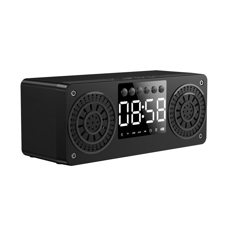 Bluetooth Clock Column Portable Wireless Speakers Bass Stereo Subwoofer With Handsfree USB TF Card AUX MP3 Player Alarm Clock: Black