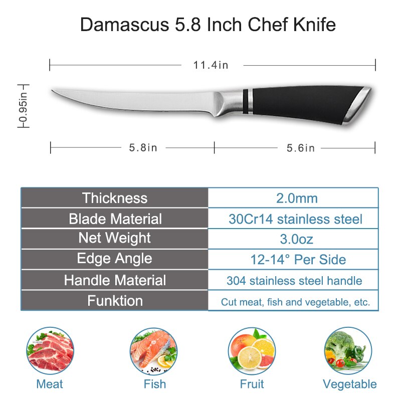 Couteau à désosser à lame tranchante couteau de cuisine en acier à haute teneur en carbone pour le filage de poisson: 5.8inch