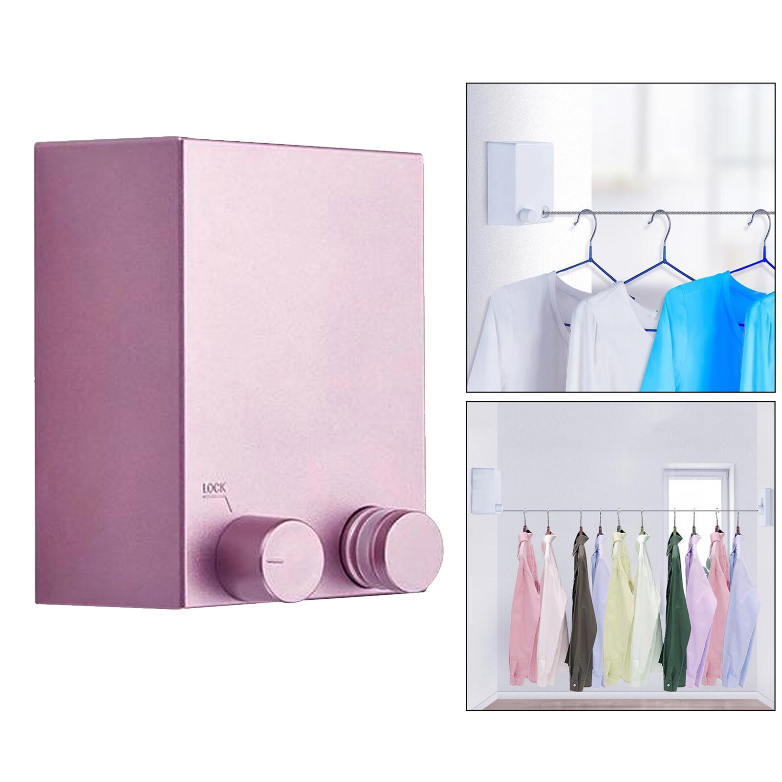 Retractable Clothesline Outdoor Indoor Laundry Line Hanging Clothing Drying Rack Clothesline Wire Rope: Pink