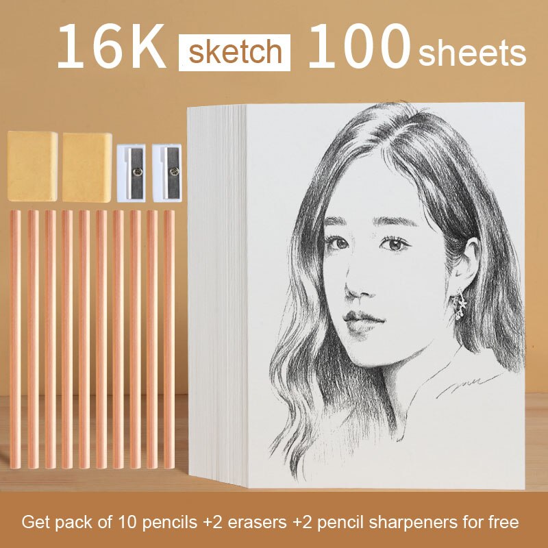 Papel de dibujo artístico grueso para niños, 100 piezas, 4K, solo para pintar acuarela, 8ka4, boceto, 16K, grafiti: 16K 100 sheets