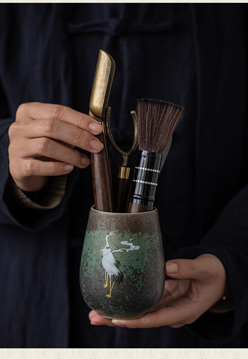 Chinese Kung Fu Tea Set Accessory Six Gentleman Tea Ceremony Tools Utensils Clip Needle Scoop Cutter Ceramic Cylinder Teaware