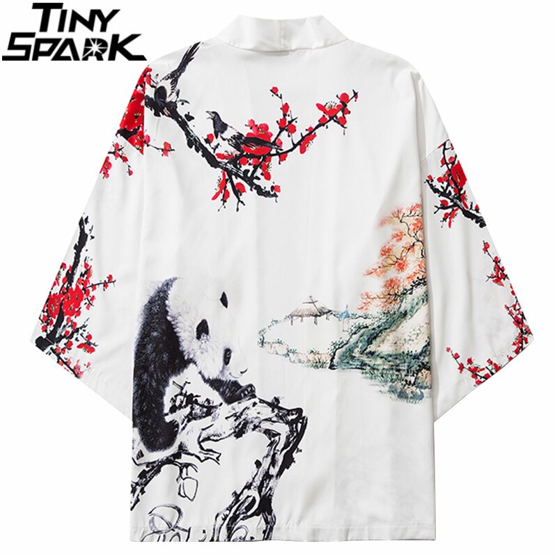 Kimono japonais veste Panda peinture imprimer hommes Harajuku Streetwear veste manteau décontractée mince robe japon Style