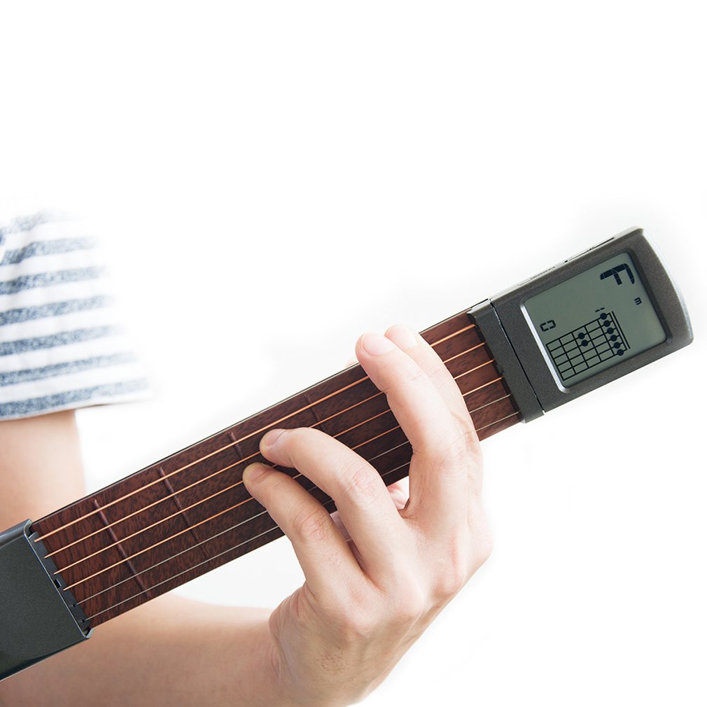 Pocket gitarr trä + plast bärbar med skärm display finger träningsapparat tåg övningsverktyg för nybörjare