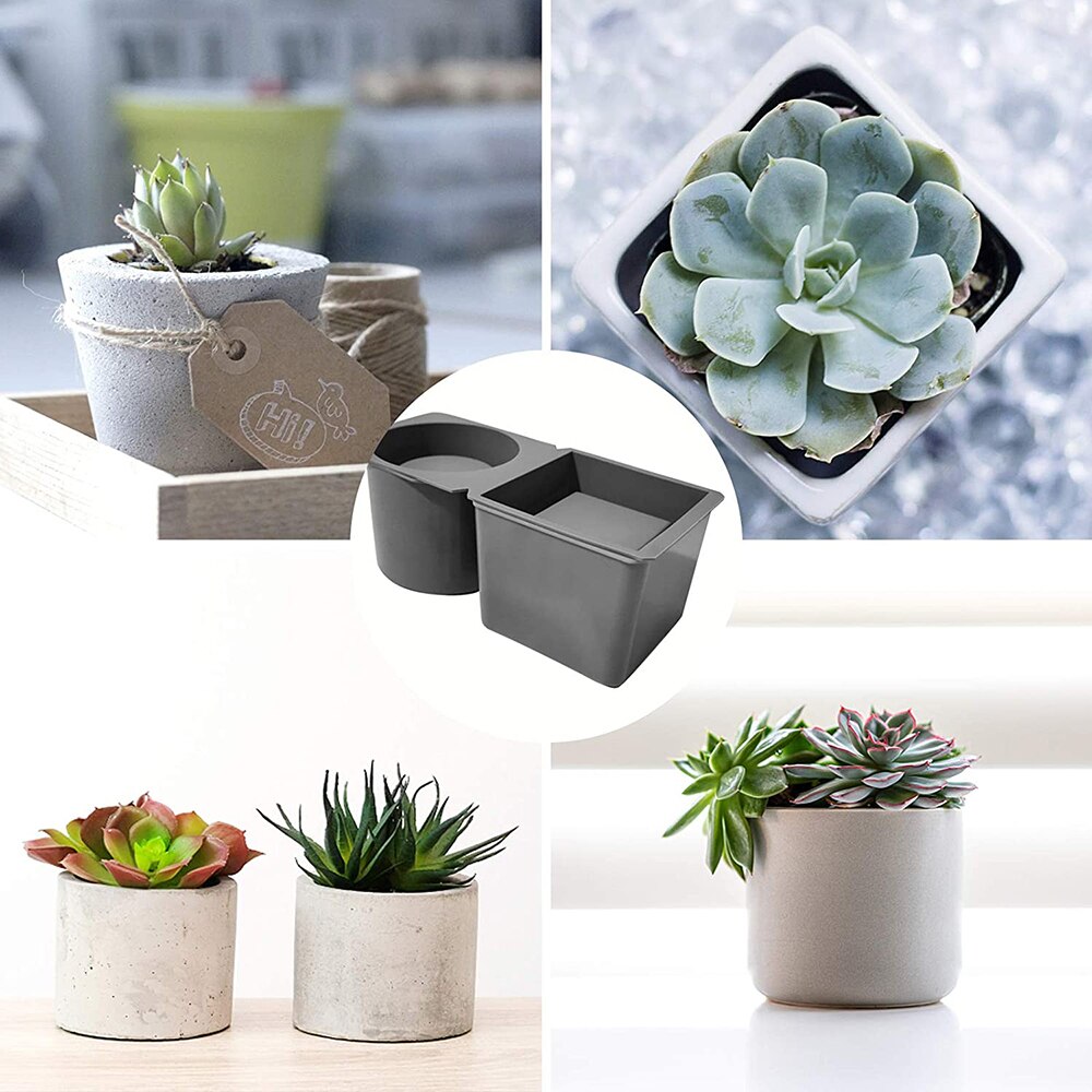 2 Pieces Concrete Silicone Mold for Flower Pots Succulent Planter Mold DIY Pots Cement Molds Round and Square Shape