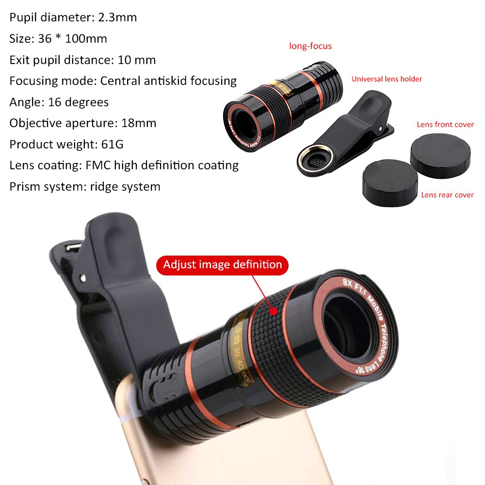 Phone Lens Camera Kits Mobile Phone Lenses with Clip 8x 12X for iPhone 11 Pro Max For Samsung A51 All Cell Phones Smartphone