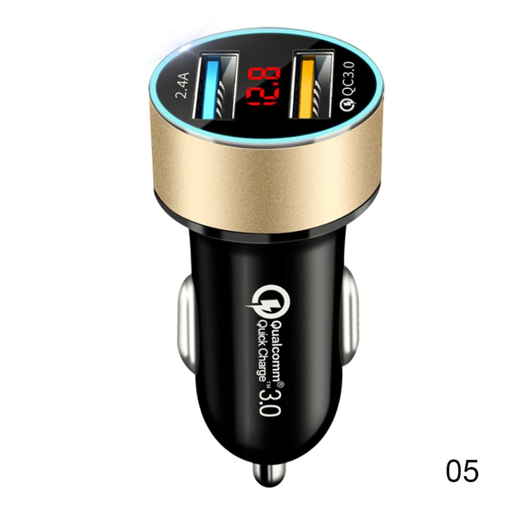 2 Ports Mini Car Charger Dual USB Quick Charger Adapter USB QC3.0 2.4A Metal Charger For Samsung Huawei Android Phone Charger: Gold