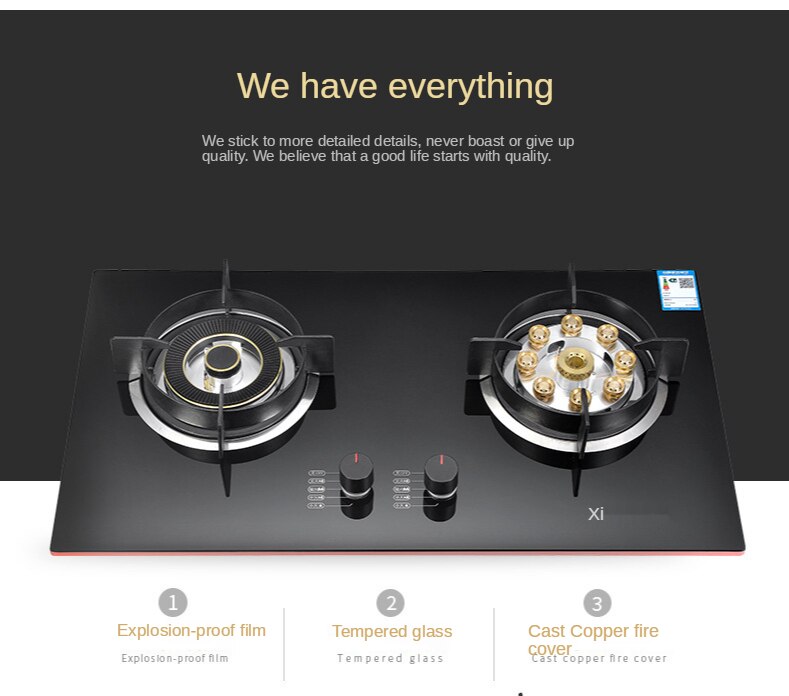 Household double-head gas stove natural gas stove tempered glass surface electronic pulse ignition 110V/220v