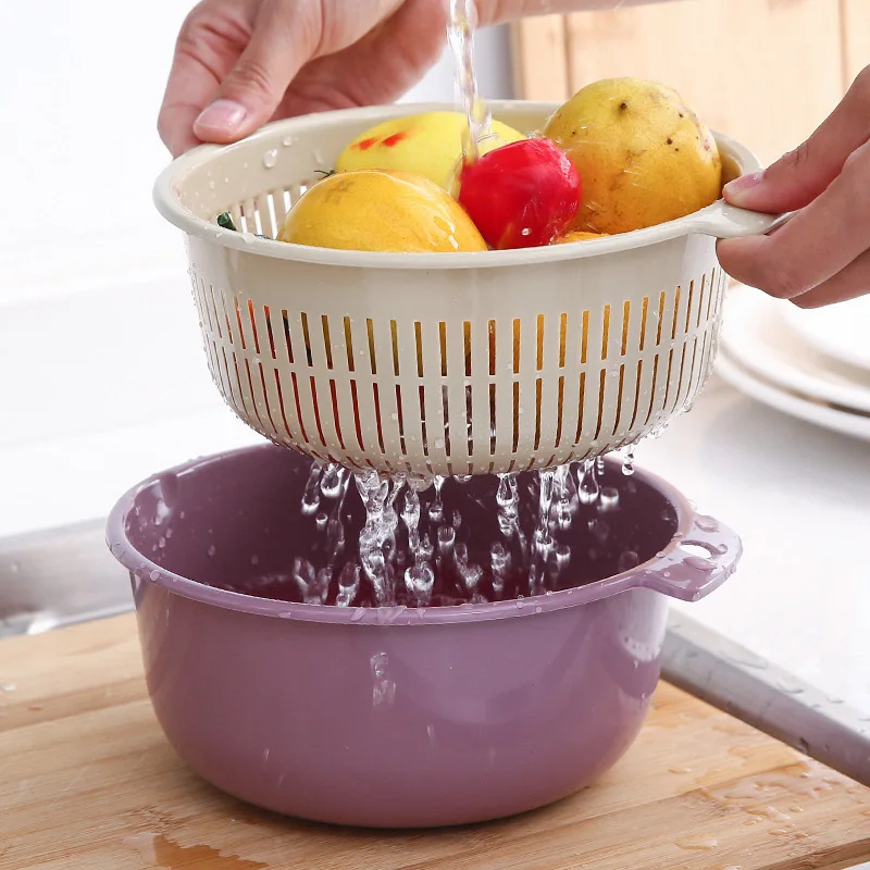 Double Drain Basket Bowl Washing Storage Basket Strainers Bowls Drainer Vegetable Cleaning Colander Kitchen Gadgets Tools
