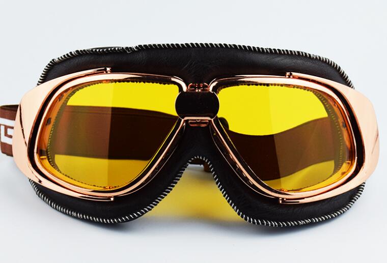 Mjmoto merk leren motorbril vintage gafas moto vintage helm steampunk koperen bril pilotenbrillen motorbrillen: Geel