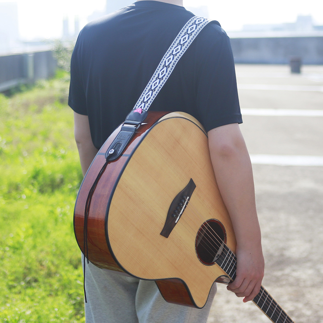 Correa de guitarra para bajo, correas bordadas de cuero y algodón, correa ajustable para el cuello con selección, accesorios para bajo y guitarra acústica eléctrica