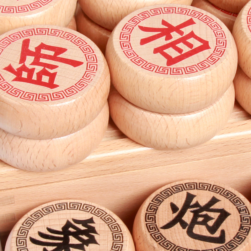 High-End Houten Chinees Schaken Grote Stukken-Xiangqi Familie Reizen Board Game Set Met Pu Lederen Dambord Voor 2 Spelers