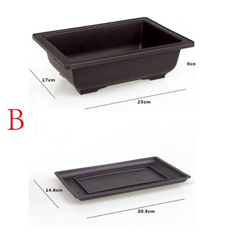 Macetas de plástico de imitación para plantas suculentas, macetas rectangulares de arena púrpura con bandeja inferior, para balcón, bonsái y guardería, 6 tamaños: B