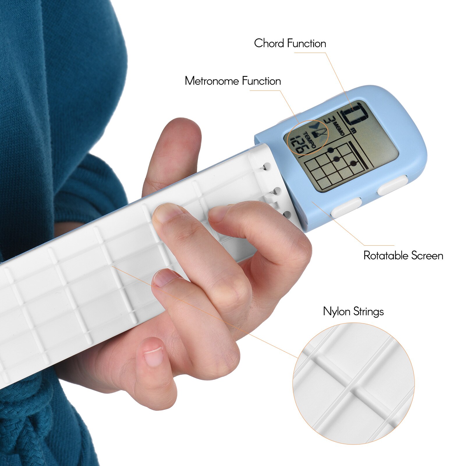 Muslady-Ukelele portátil, entrenador de acordes, herramienta de práctica de digitación Uke con pantalla de tabla de acordes giratoria de 360 ° para principiantes