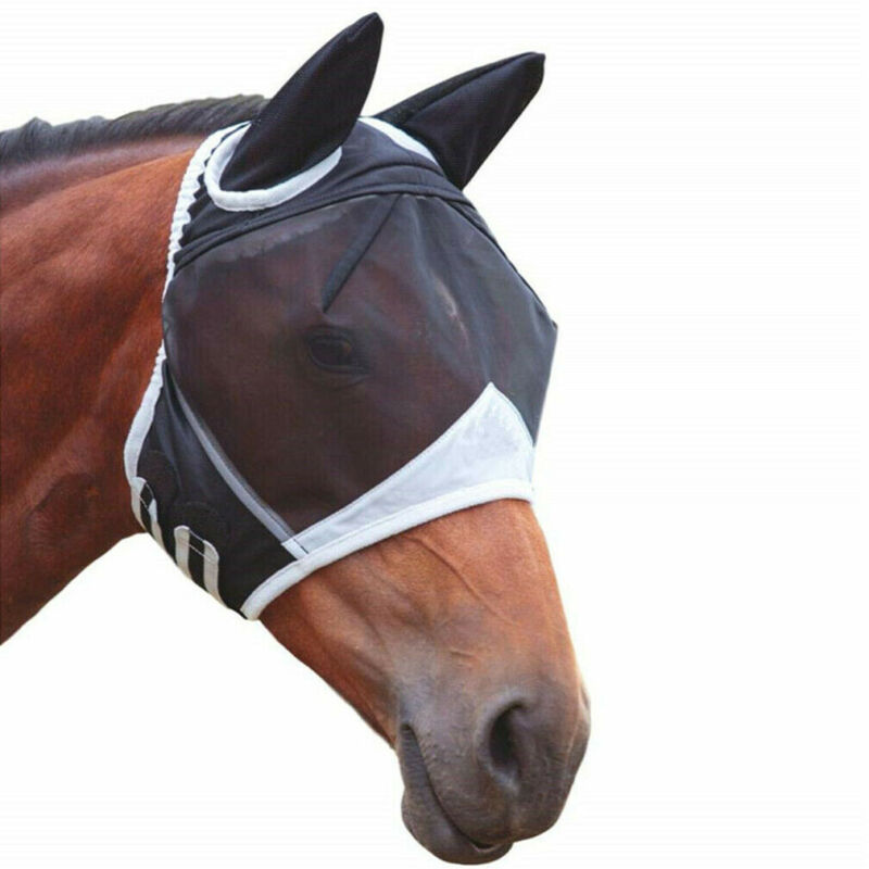 Häst / kolv / ponnymönstrad fluga mask huva med öron andas myggmask oss: Svart / L