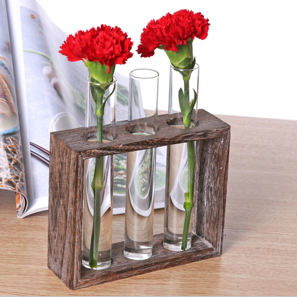 Moderne træ stativ bordplade glas vase reagensglas planter moderne urtepotter bordplade terrarium til hjemmekontor cafe indretning
