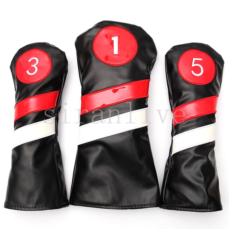 Golf Club #1 #3 #5 Wood Headcovers Driver / Fairway Rescue Woods / Hybrid PU Leather Head Covers Set Protector: black135