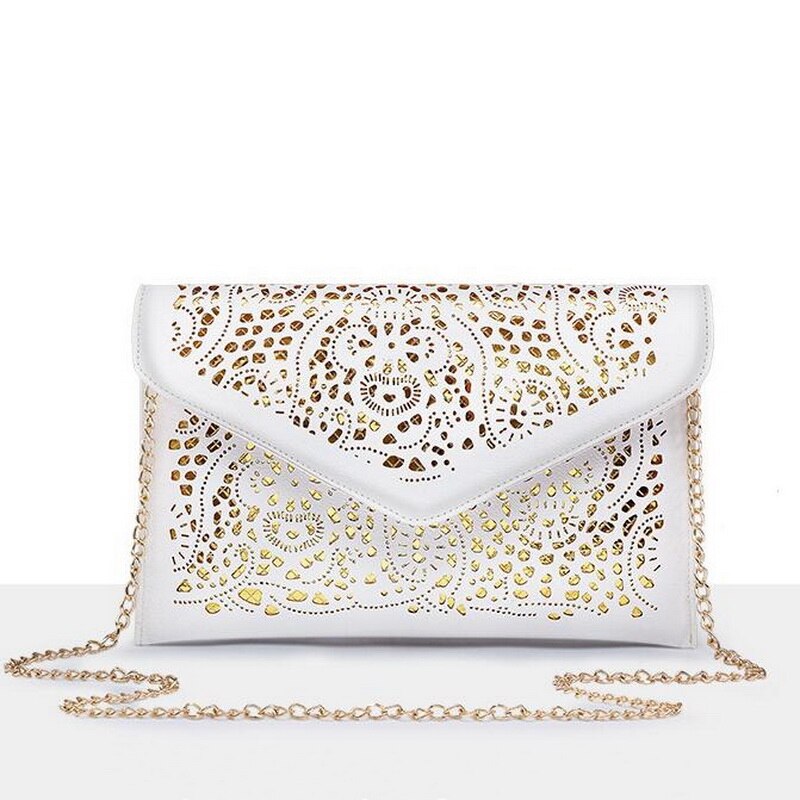 Luxe Hollow Out Pu Lederen Dag Koppelingen Vintage Clutch Bags Brand Vrouwen Tassen Vrouwen Schoudertassen WLHB1467: WHITE