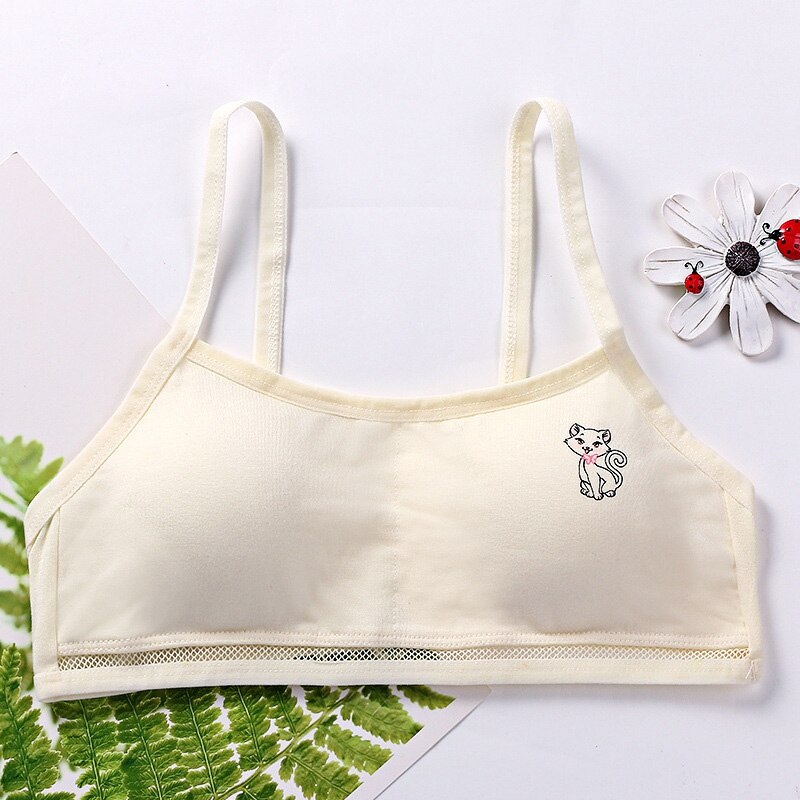 Girls Bras Teen Underwear Cotton Thin Strap Teenager Training Bra for 8-16 Years Summer Kids Vest Adolescente Underwear: Yellow