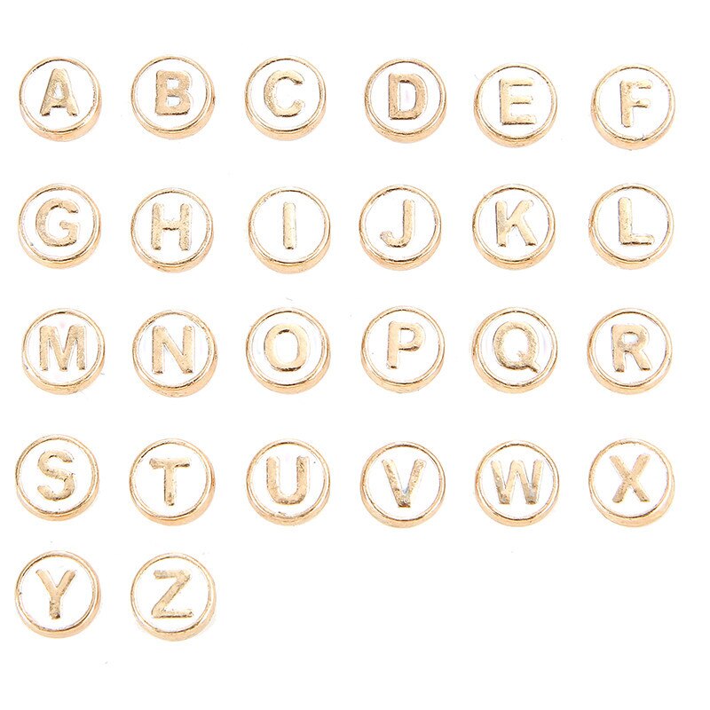 100pcs Alphabet Letter Double Face Enamel Charms Gold Color 8mm Pendants Jewelry Making Handmade Craft Accessories: 100pcs white