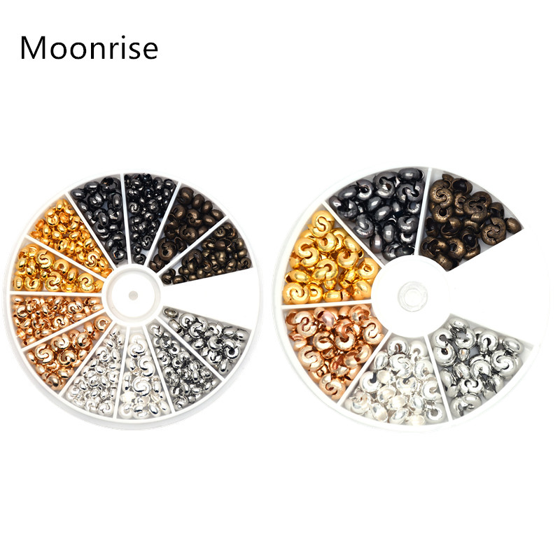 Capas para jóias 500 pçs/caixa 6 cores 3mm, metade aberta de contas de latão aberto contas de crimpagem tampas de nó pontas de extremidade para jóias fabricações