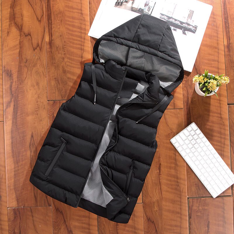 Mantlconx Oversize Heren Capuchon Mouwloos Vest Herfst Winter Vest Mannen Vest Katoen Gevoerde Capuchon Vest mannelijke: Black / L ( EU-XS )