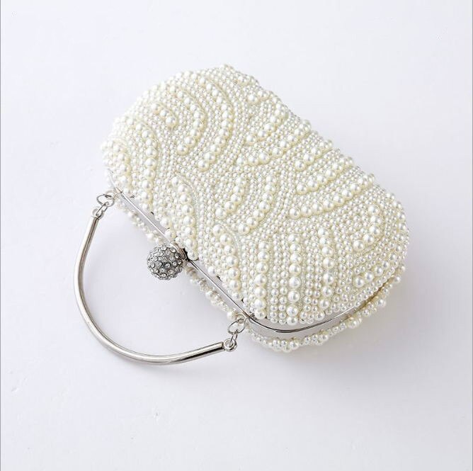 Luxury Crystal Pearl White Evening Clutch Bags Women Minaudiere Handbag Wedding Party Lady Purse Bag