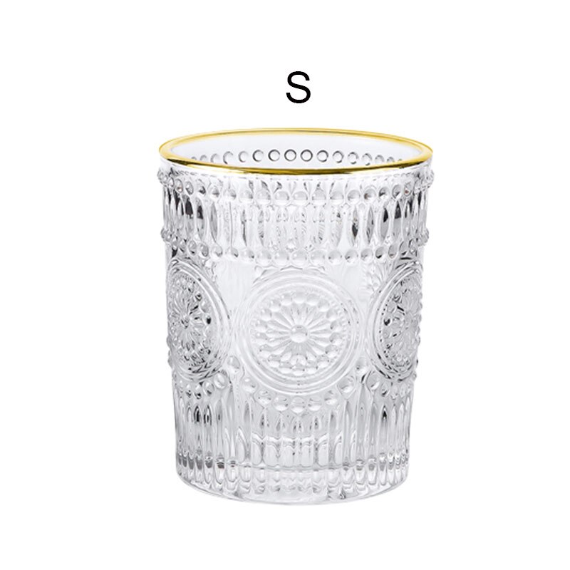 Tableware Crystal Whiskey Glass Cup Relief Glass Cup Juice Cup With Gloden Edge Thickened Water Cup Wine Cup Glass Party Use: short 1 pc