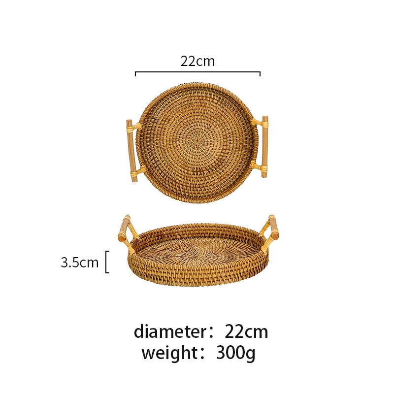 Mdzf sweethome 22/24cm rottinki säilytysalusta pyöreä ruokakori kahvalla käsin kudottu rottinki tarjotin leipä hedelmät ruoka keittiön säilytys: 22cm