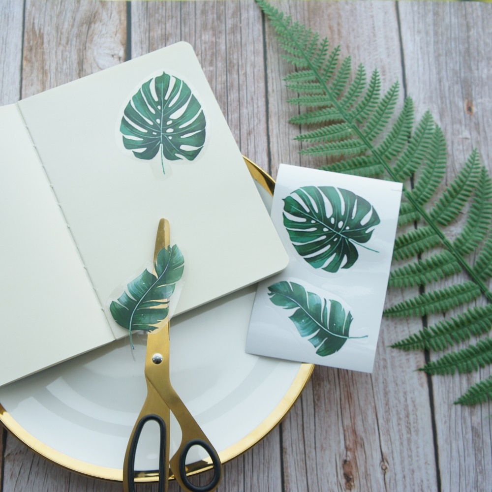 10 vellen Big Size Bladeren van Tropische Planten Stijl PVC Sticker Scrapbooking DIY Cadeau Verpakking Label Decoratie