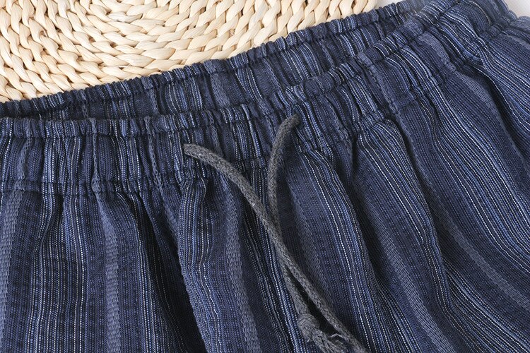 Japanese style linen men's knee length pants cotton gauze pajama striped shorts summer thin casual home sleep bottoms underwear