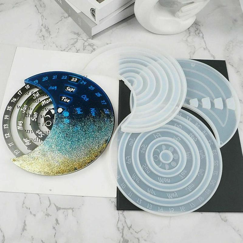 DIY Crystal Epoxy Resin Mould Weekly Calendar Board Hanging Plate Perpetual Calendar Listing Silicone Making Mold Tool For Resin