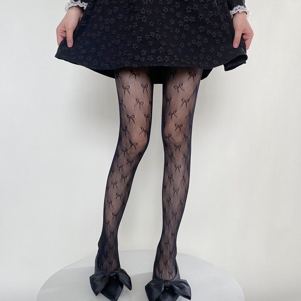Nuevas medias bordadas de malla con lazo, pantimedias inferiores para mujer, medias sexis de nailon con lazo, medias caladas de estilo Punk a la: Caqui
