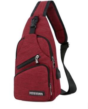 UOSC Anti Theft Chest Bag Men School Summer Short Trip Male Shoulder Bags USB Charging Crossbody Bags Messengers Bag: Red