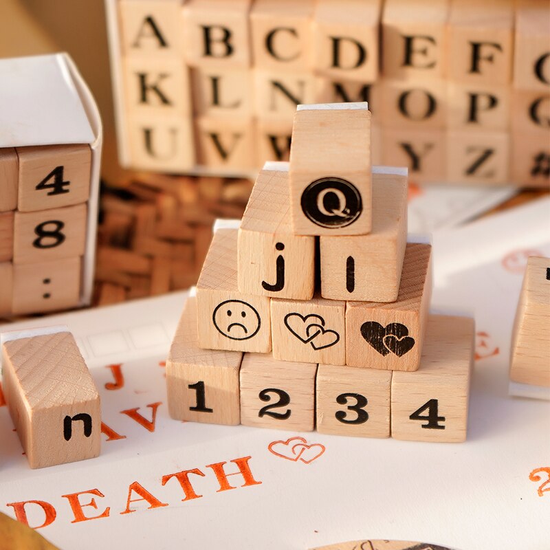 Sellos de goma de madera con letras del alfabeto, juego de decoración para diario, manualidades, álbum de recortes, fabricación de tarjetas