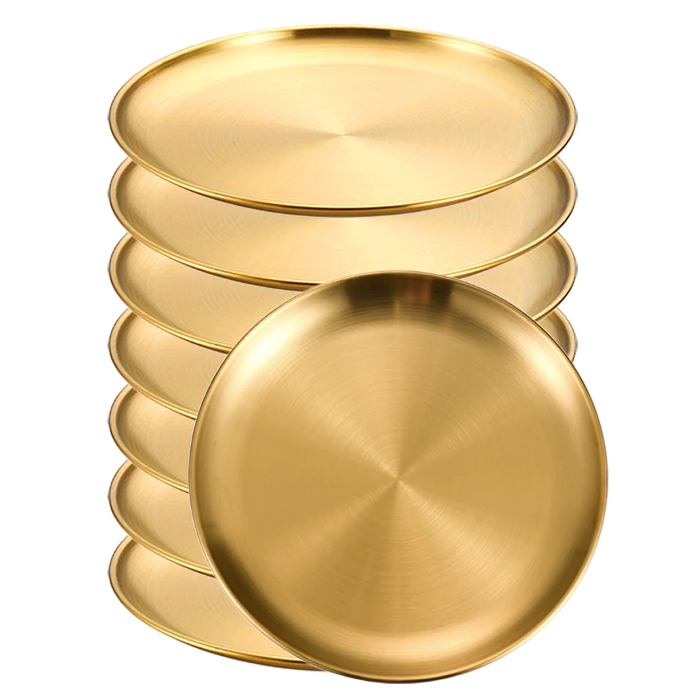 8 Stücke Edelstahl Runde Goldene Flache Tablett Platte Rostfrei 14/17/20/23/26 cm Camping Platte BBQ Picknick Gerichte Kochgeschirr: Brown