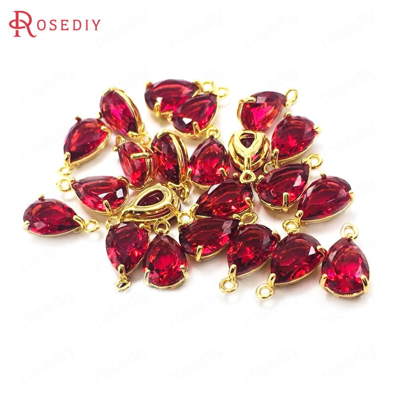 10PCS 7x10MM 24K Champagner Gold Farbe Messing und Glas Tear Form Charms Anhänger Schmuck machen Liefert Diy Zubehör: Magenta